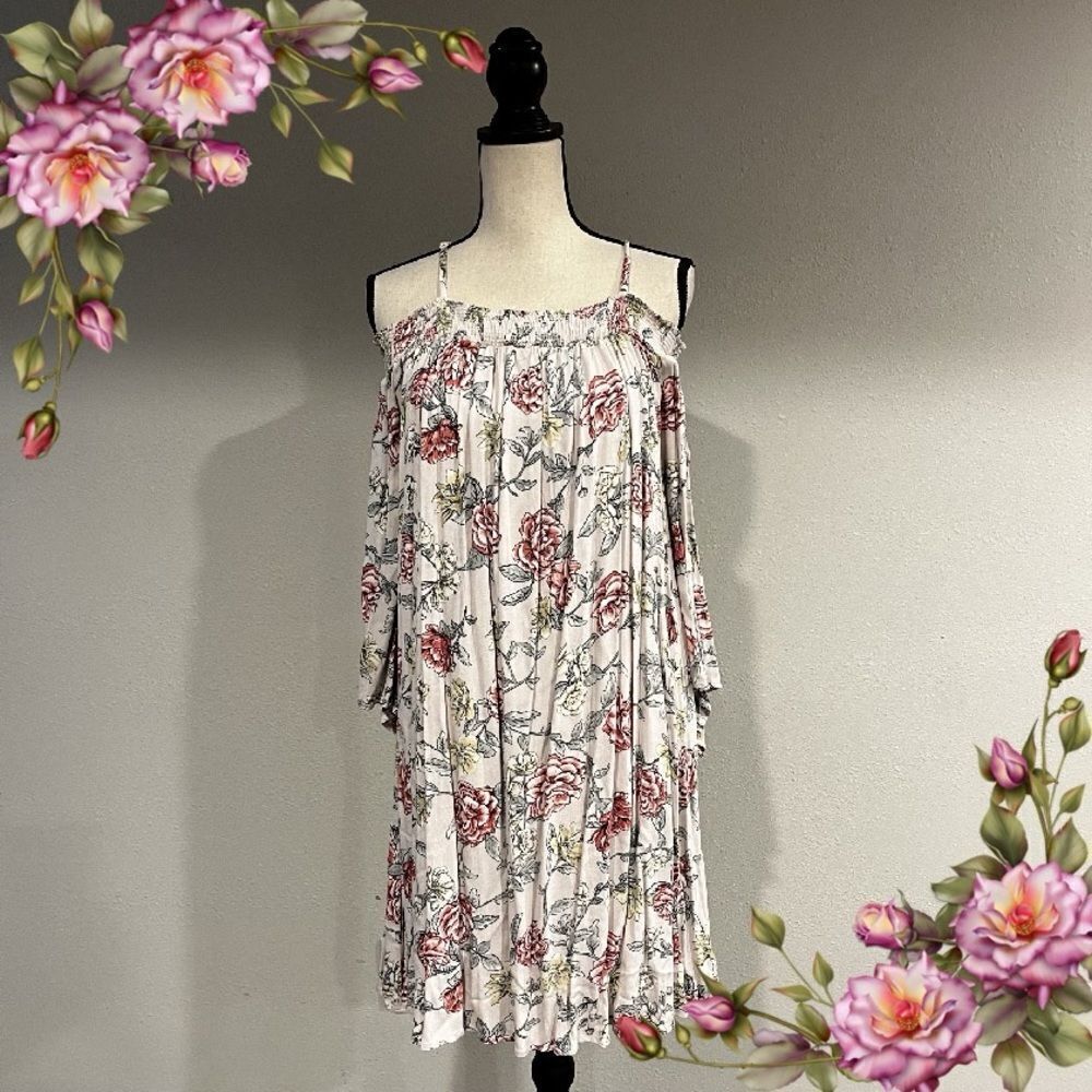 Off shoulder cottagecore floral loose fit dress with straps NWT